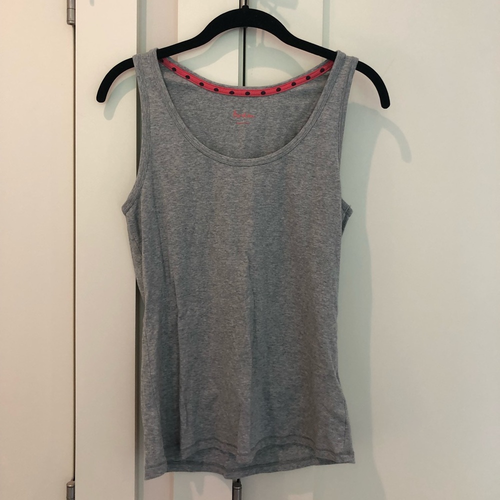 Boden Gray Tank Top With Orange and Black Polka Dot Inside Neckline